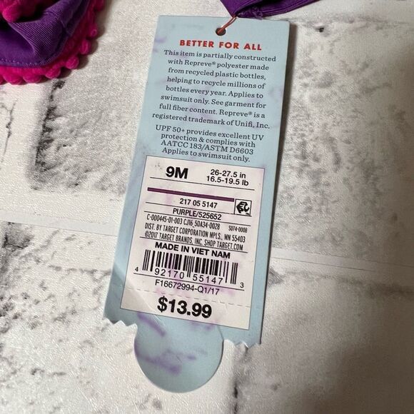 CAT & JACK Swimwear Little Girls Kids 9M Purple Rash Guard Sun Shining 2-Pc. Set - Picture 10 of 16